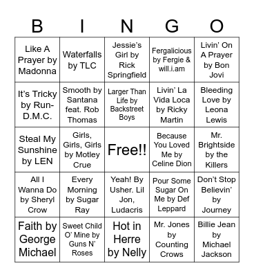 80's, 90's & 2000's Bingo Card