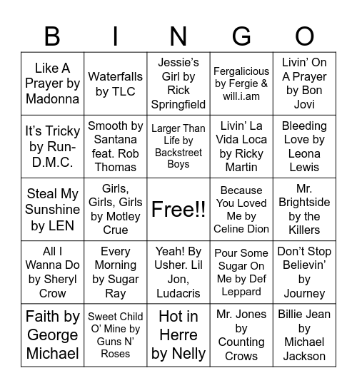 80's, 90's & 2000's Bingo Card