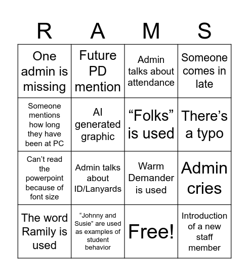 Ramily Bingo Card