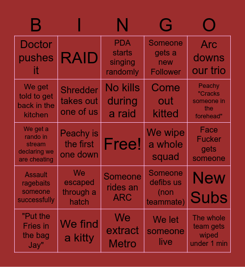 PDA BINGO Card