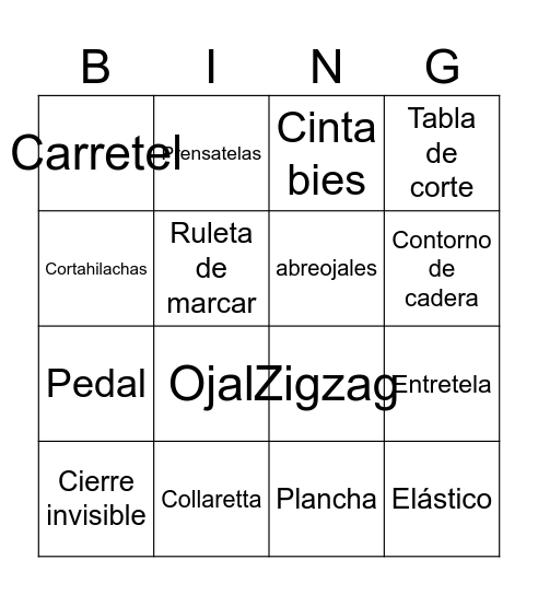 Bingo Costurero Bingo Card
