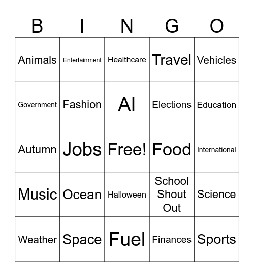 CNN 10 Bingo Card