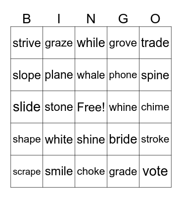 VCe: Long a, i, o Bingo Card