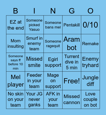 Kirions bingo card Bingo Card