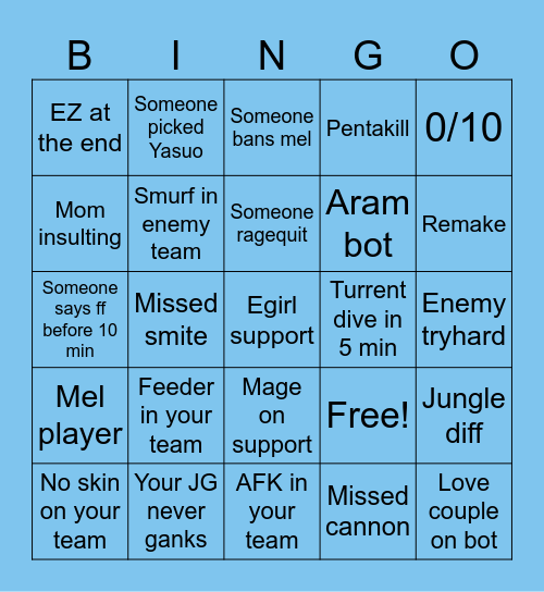 Kirions bingo card Bingo Card