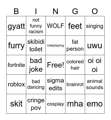 cringe bingo Card