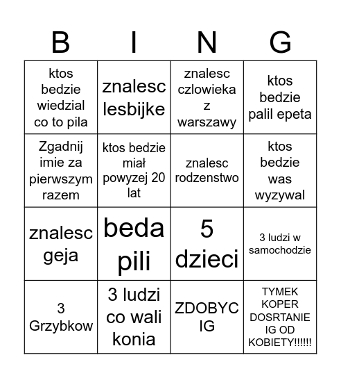 OMEGLE Bingo Card