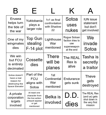 Ace Combat 8: Wings of Theve Bingo Card