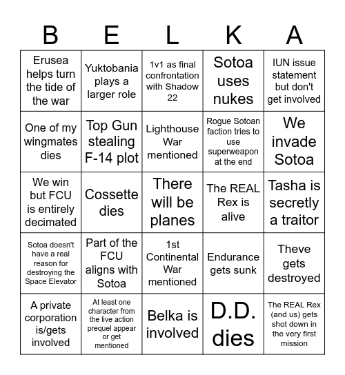 Ace Combat 8: Wings of Theve Bingo Card