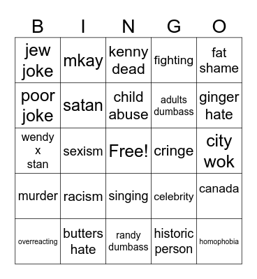 south park Bingo Card