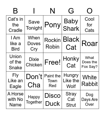 Animals 26 Bingo Card