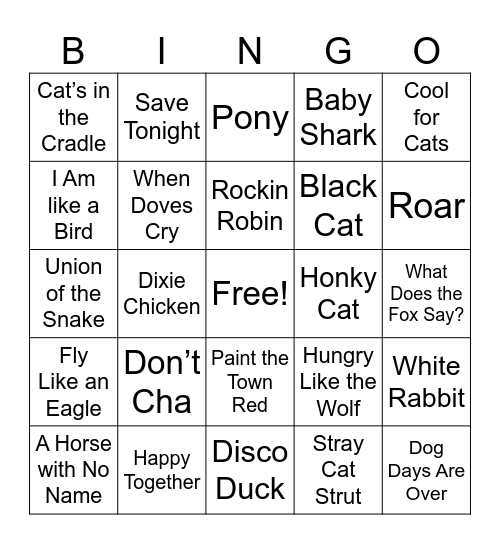 Animals 26 Bingo Card