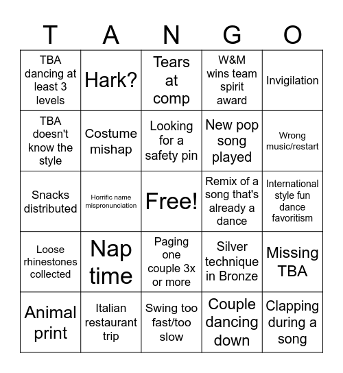 Ballroom Comp Bingo (2026) Bingo Card