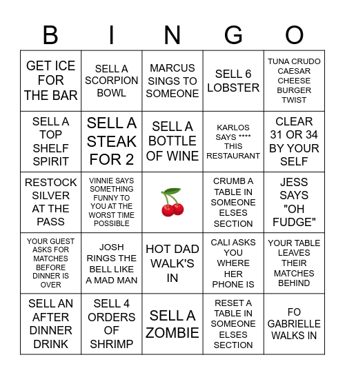 CHAOS CHERRY BINGO Card