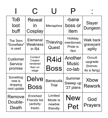 Runefest '26 Bingo Card