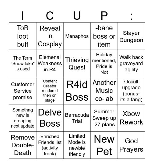 Runefest '26 Bingo Card