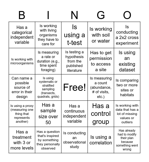 BIOS 207 Bingo Card