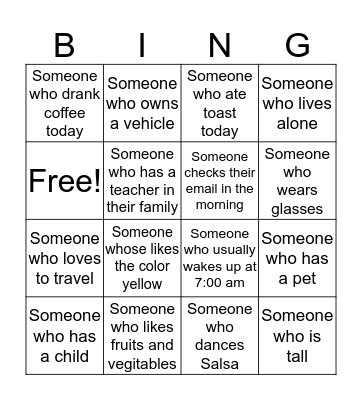 Classmate Bingo Card
