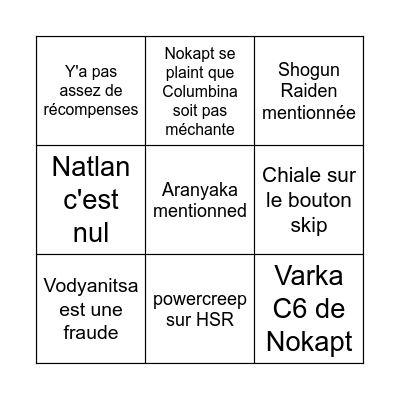 Podcast AlexYuki Bingo Card