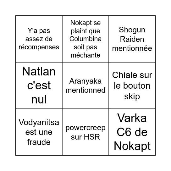 Podcast AlexYuki Bingo Card