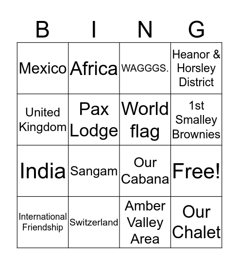 Girlguiding World Centres Bingo Card