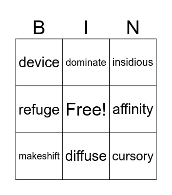 Vocabulary Oct. 5 - 11 Bingo Card