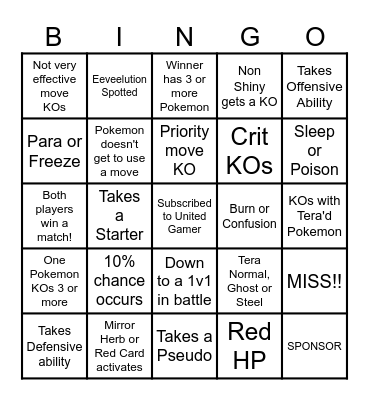 Then we fight bingo UG Shinies! Bingo Card