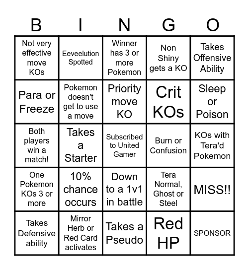 Then we fight bingo UG Shinies! Bingo Card
