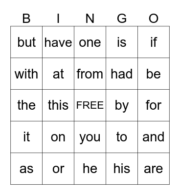 Heart Word Bingo Card