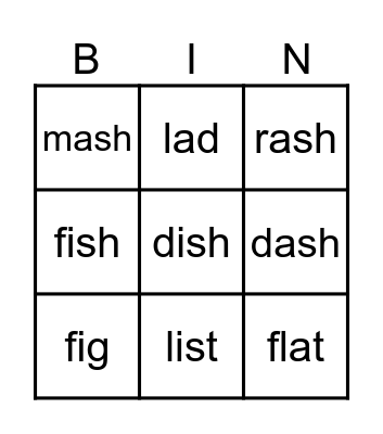 sh words Bingo Card