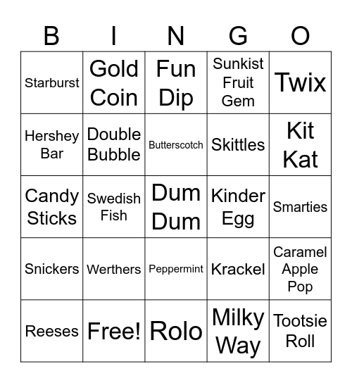 Candy Bingo Card