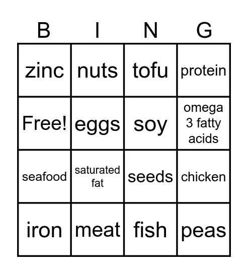 Protein and Health Bingo Card