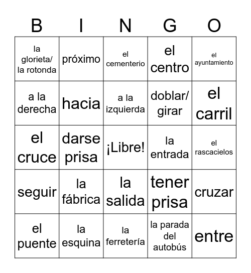 En la ciudad Bingo Card