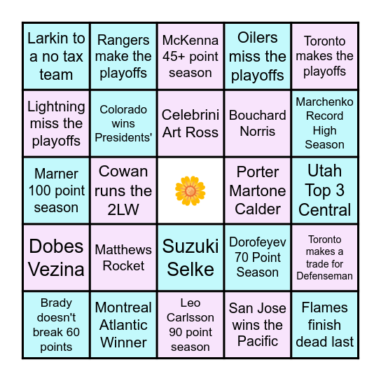 NHL BINGO Card