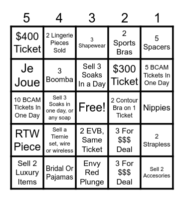 Bra Genie Bingo Card