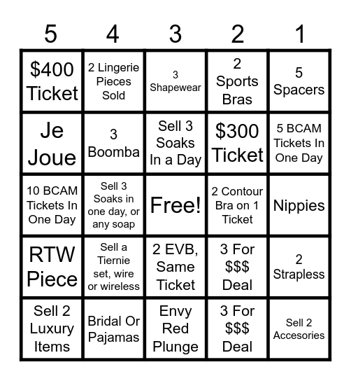Bra Genie Bingo Card