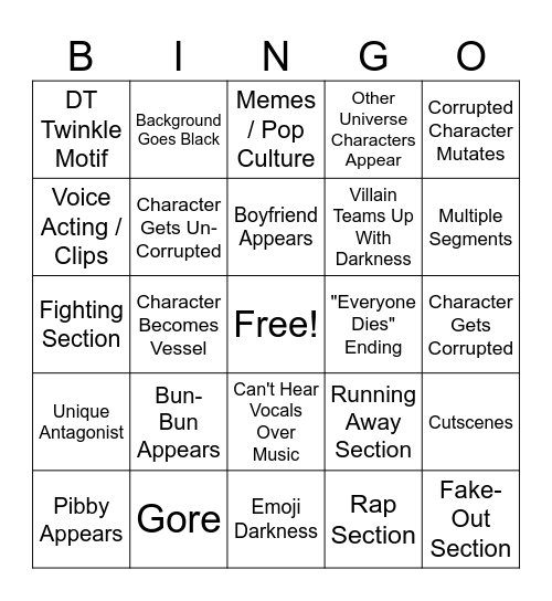 FNF Pibby Bingo Card