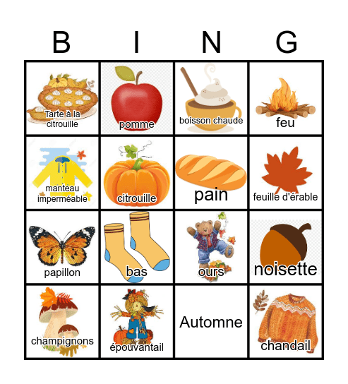Automne Bingo Card