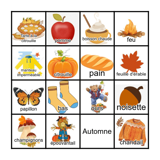 Automne Bingo Card
