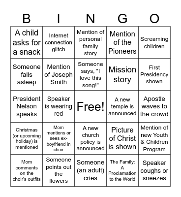 General Conference Bingo Card