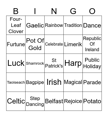 St Patrick's Day Bingo Card