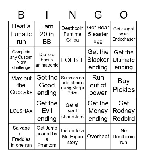Frickbear's 3 Bingo Card
