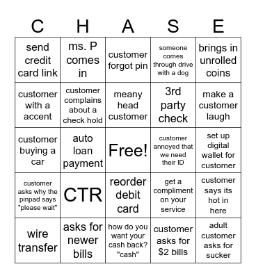 CHASE BINGO Card