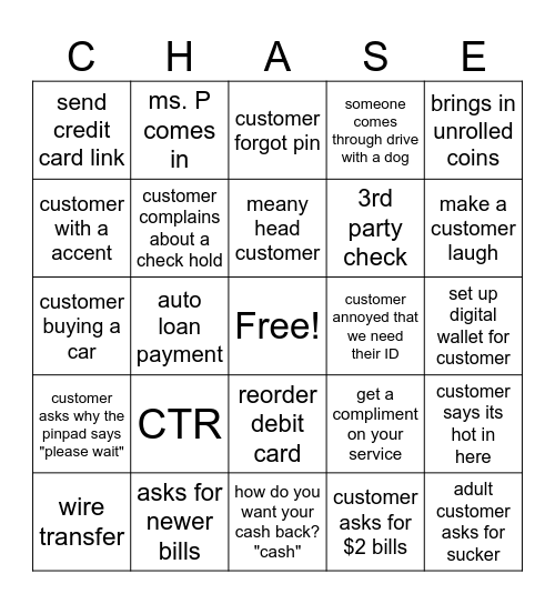 CHASE BINGO Card