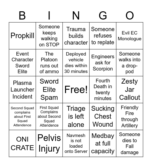 Rain Burning Bingo Card
