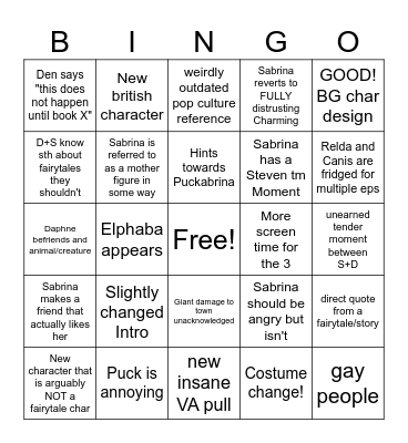 The Sisters Grimm S2 Bingo Card