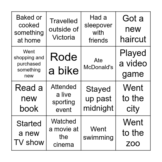 Holidays Bingo Card