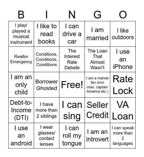 Let’s play Bingo!...(without the numbers :)) Bingo Card