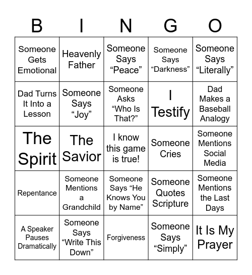 General Conference Bingo Card