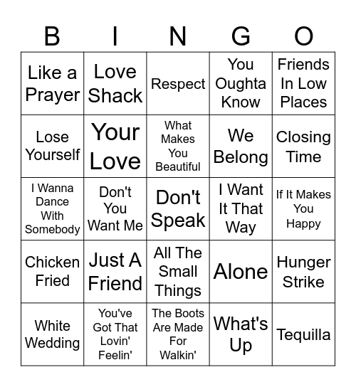 Karaoke Bingo Card